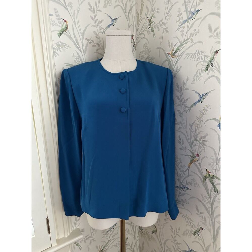 CYNTHIA HOWIE for MAGGIE BOUTIQUE Petites 10 P Jacket Teal 100% SILK Crop Relax